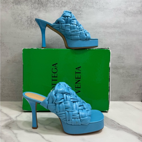 Bottega Veneta Shoes - Bottega Veneta Riva Mule 90mm Sky Blue Heeled Shoes Sandals